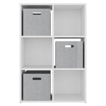 Biblioteca Cubica Lena 6, Blanco Duqueza, con 3 Cajas de Tela para Organizar Objetos ZF