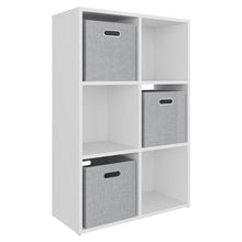 Biblioteca Cubica Lena 6, Blanco Duqueza, con 3 Cajas de Tela para Organizar Objetos ZF