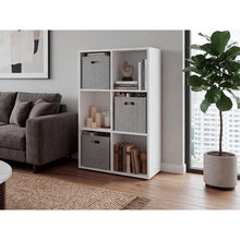 Biblioteca Cubica Lena 6, Blanco Duqueza, con 3 Cajas de Tela para Organizar Objetos ZF