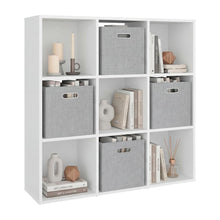 Biblioteca Cubica Lena 9, Kronos Blanco, con 4 Cajas de Tela para Organizar Elementos ZF