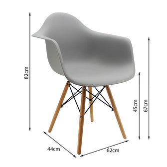 Kit por 4 Silla Eames Con Brazos Patas en Madera - Gris