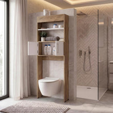 Gabinete de Baño Madrid, Fresno Europeo y Blanco, Ahorrador de Espacio ZF
