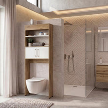 Gabinete de Baño Madrid, Fresno Europeo y Blanco, Ahorrador de Espacio ZF