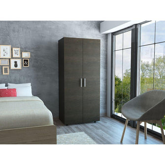Closet Oporto, Wengue, con 2 Puertas Abatibles y Tubo Cromado Para Colgar Ropa