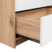 Organizador Wesley, Café Claro y Blanco, con Tres Cajones Multiusos y Manijas Metálicas