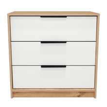 Organizador Wesley, Café Claro y Blanco, con Tres Cajones Multiusos y Manijas Metálicas