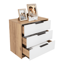 Organizador Wesley, Café Claro y Blanco, con Tres Cajones Multiusos y Manijas Metálicas X2
