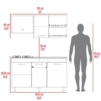 Cocina Integral Deneb, Gris y Blanco,  Incluye Mesón Derecho