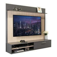 Panel de Tv Hober, Plata Oscuro y Bardolino, con Espacio Para Televisor desde 55" hasta 70"