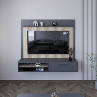 Panel de Tv Hober, Plata Oscuro y Bardolino, con Espacio Para Televisor desde 55" hasta 70"