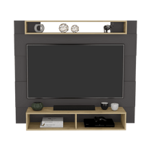 Panel de Tv Chares, Plata Oscuro y Macadamia, con Espacio Para Televisor de Hasta 55 Pulgadas - VIRTUAL MUEBLES