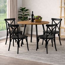 Comedor Redondo 74.5x80x80cm Amaretto + 4 Sillas Ibiza Negras