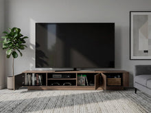 Mesa Para Tv Maldivas, Avellana y Wengue, Para Televisor de Hasta 100 Pulgadas con tres puertas