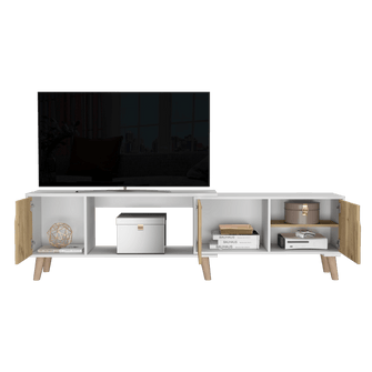 Mesa Para Tv Nordy, Blanco y Café Claro, Para Televisor de 50 Pulgadas