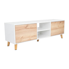 Mesa para Tv Tory, Blanco Nevado y Café Claro, con dos Puertas y Entrepaño