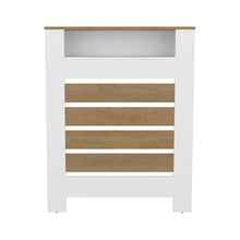 Cubierta para Radiador Mistral, Blanco Duqueza y Fresno Europeo, cuenta con espacio para colocar objetos decorativos ZF