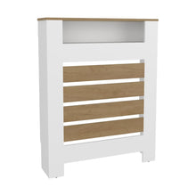 Cubierta para Radiador Mistral, Blanco Duqueza y Fresno Europeo, cuenta con espacio para colocar objetos decorativos ZF