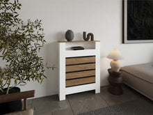 Cubierta para Radiador Mistral, Blanco Duqueza y Fresno Europeo, cuenta con espacio para colocar objetos decorativos ZF