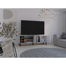 Mesa para TV Lannez, Blanco Duqueza y Fresno Europeo, con dos puertas abatibles 65"