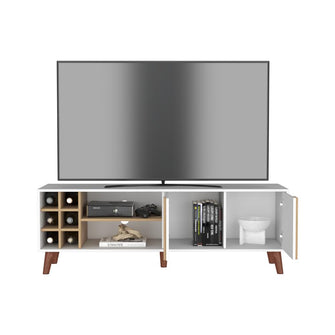 Mesa para TV Lannez, Blanco Duqueza y Fresno Europeo, con dos puertas abatibles 65"