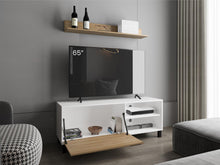 Mesa Para Tv Bryce, Blanco Duqueza y Fresno Europeo, Para Televisor Hasta 60 Pulgadas