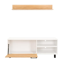 Mesa Para Tv Bryce, Blanco Duqueza y Fresno Europeo, Para Televisor Hasta 60 Pulgadas