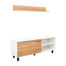 Mesa Para Tv Bryce, Blanco Duqueza y Fresno Europeo, Para Televisor Hasta 60 Pulgadas