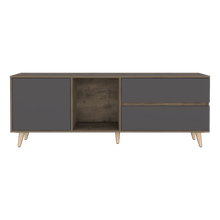 Mesa Para Tv Nashira, Nogal y Plata Oscuro, con Espacio Para Televisor de Hasta 65 Pulgadas