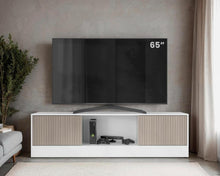 Mesa para TV Hopeland, Blanco Duqueza y Roble Natural, con capacidad para tv 75"