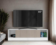 Mesa para TV Hopeland, Blanco Duqueza y Roble Natural, con capacidad para tv 75"