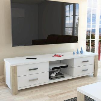 Mesa Para Tv Málaga, Blanco y Beige,  Para Televisor de 50 Pulgadas