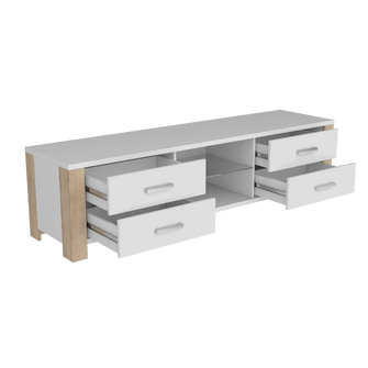 Mesa Para Tv Málaga, Blanco y Beige,  Para Televisor de 50 Pulgadas