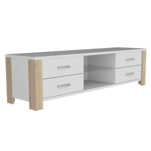 Mesa Para Tv Málaga, Blanco y Beige,  Para Televisor de 50 Pulgadas