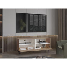 Mesa Para Tv Patrick, Fresno Europeo y Blanco Duqueza, Para Televisor Hasta 60 Pulgadas