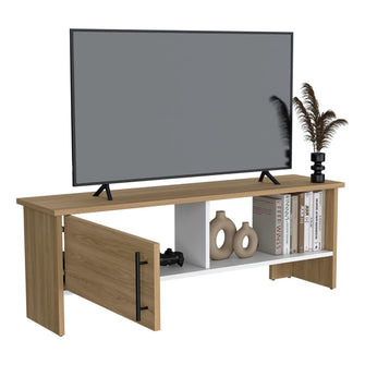 Mesa Para Tv Navi, Fresno Europeo y Blanco Duqueza, Para Televisor Hasta 55 Pulgadas Con Puerta