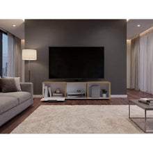 Mesa Para Tv Dorne, Fresno Europeo y Blanco, Con Puerta Abatible, Para Televisor Hasta 65"