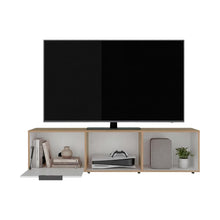 Mesa Para Tv Dorne, Fresno Europeo y Blanco, Con Puerta Abatible, Para Televisor Hasta 65"