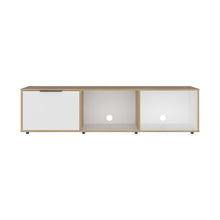 Mesa Para Tv Dorne, Fresno Europeo y Blanco, Con Puerta Abatible, Para Televisor Hasta 65"