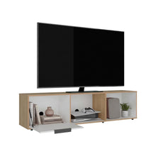 Mesa Para Tv Dorne, Fresno Europeo y Blanco, Con Puerta Abatible, Para Televisor Hasta 65"