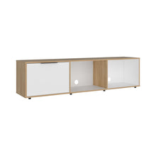 Mesa Para Tv Dorne, Fresno Europeo y Blanco, Con Puerta Abatible, Para Televisor Hasta 65"