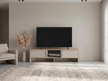 Mesa Para Tv Dago, Fresno Europeo y Blanco, Para Televisor de Hasta 65 Pulgadas con dos puertas