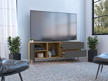 Mesa Para Tv Nashira, Fresno Europeo y Plata Oscuro, con Espacio Para Televisor de Hasta 65 Pulgadas