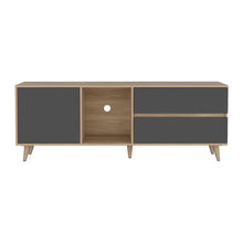 Mesa Para Tv Nashira, Fresno Europeo y Plata Oscuro, con Espacio Para Televisor de Hasta 65 Pulgadas