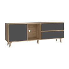 Mesa Para Tv Nashira, Fresno Europeo y Plata Oscuro, con Espacio Para Televisor de Hasta 65 Pulgadas