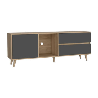Mesa Para Tv Nashira, Fresno Europeo y Plata Oscuro, con Espacio Para Televisor de Hasta 65 Pulgadas