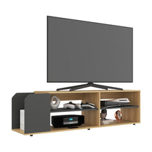 Mesa Para Tv Solene, Fresno Europeo y Plata Oscuro, Para Televisor Hasta 60 Pulgadas