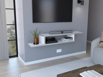 Mesa Para Tv Flotante Dilix, Blanco Nevado, con superficie para objetos decorativos