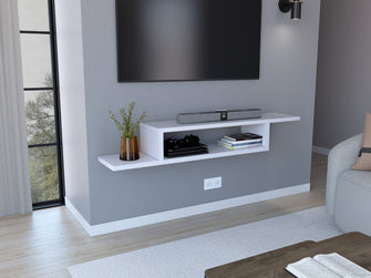 Mesa Para Tv Flotante Dilix, Blanco Nevado, con superficie para objetos decorativos