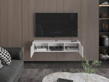 Mesa Para Tv Flotante Gleid, Blanco Duqueza, con Dos Puertas Abatibles