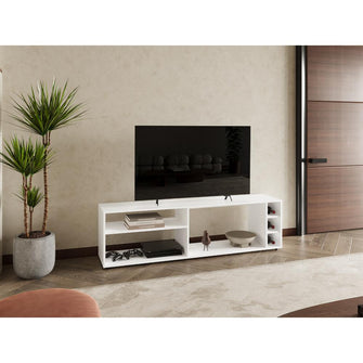 Mesa para TV Sunta, Blanco, con amplios espacios para ubicar dispositivos de entretenimiento 70" ZF